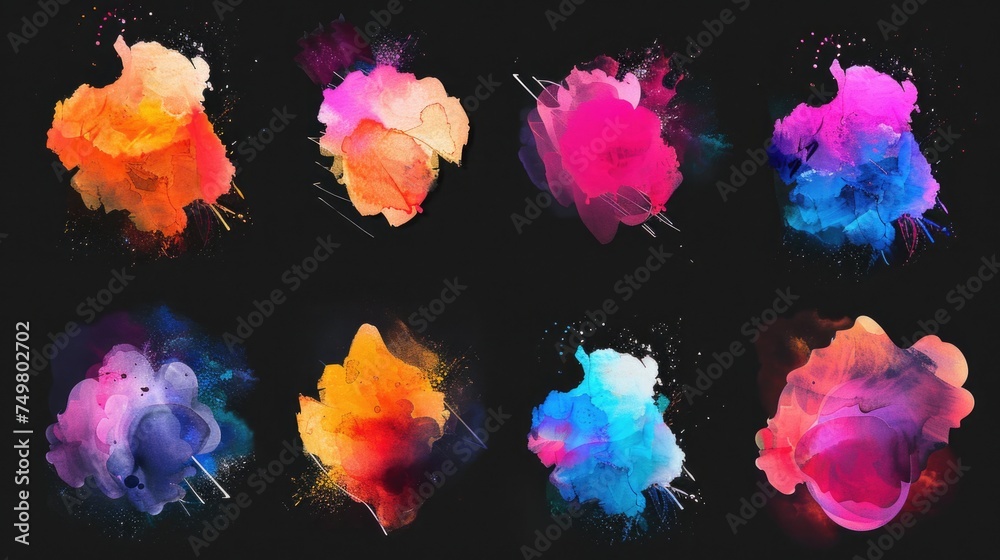 Poster vibrant colored powders on dark surface. suitable for various design projects