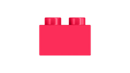 Magenta Pink Block Isolated on a White Background. Close Up View of a Plastic Children Game Brick for Constructors, Side View. High Quality 3D Rendering with a Work Path. 8K Ultra HD, 7680x4320