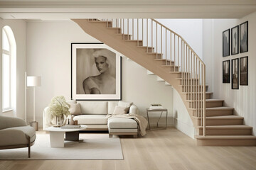 Timeless beauty captured in a beige staircase, seamlessly integrated into a Scandinavian interior, where form meets function effortlessly.