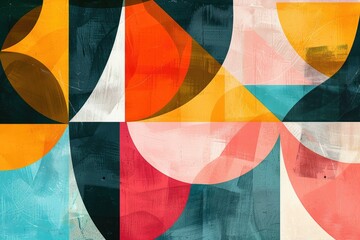 Fototapeta premium Geometric abstract shape background. Minimalistic vintage colored banner with simple figure. Summer pattern design in Scandinavian style for web, business presentation, branding package bright colors