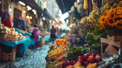 Keuken spatwand met foto fruit and vegetables at the market © Tejay