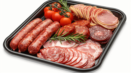 Food tray with delicious salami ham fresh sausage
