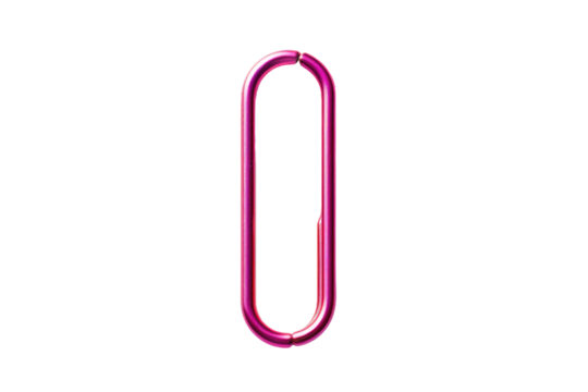 Pink Paper Clip. A single pink paper clip is placed on a plain white background. The paper clip stands out with its vibrant pink color against the clean white surface.