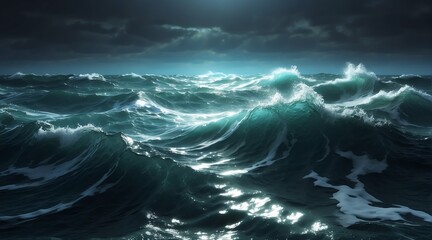 Dark green sea ocean waves water texture from Generative AI