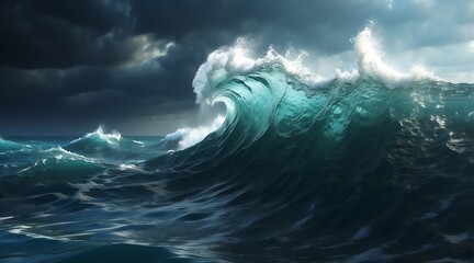 Fototapeta na wymiar Dark green sea ocean waves water texture from Generative AI