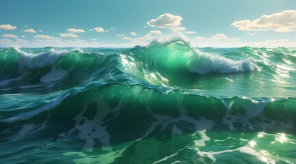 Green sea ocean waves water texture from Generative AI