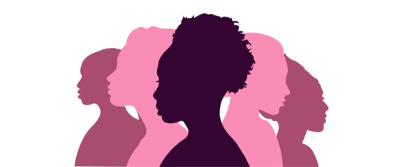 International Women's day diverse people profile transparent silhouette