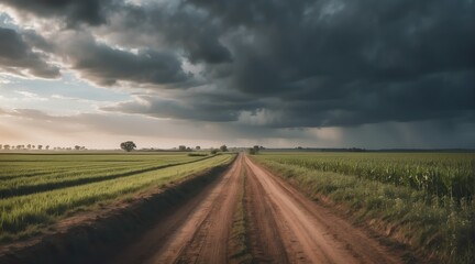 Road in the middle of farm lands from Generative AI