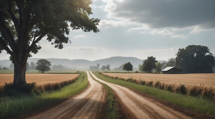 Road in the middle of farm lands from Generative AI