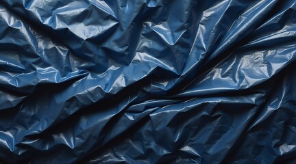 Wrinkled dark blue plastic wrap surface texture from Generative AI