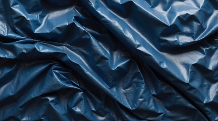 Wrinkled dark blue plastic wrap surface texture from Generative AI