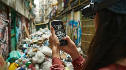 Fototapeta na wymiar Augmented reality tours showcasing global recycling efforts through the lens of cultural traditions