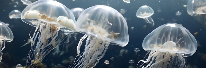 Many white Jellyfish - Powered by Adobe