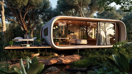 Ecofriendly home offices designed for digital nomads powered by renewable energy combating climate change