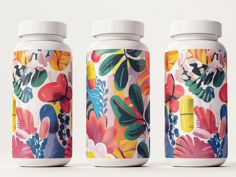 Ecofriendly packaging for health supplements branded with images of beneficial microbes and specialized fitness tips