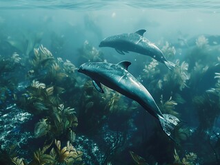 Fototapeta premium Experimental documentary using AI to visualize marine life conservation funded through innovative financial tools