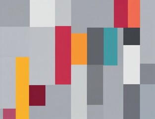 1. A grey background and a multicolored square pattern design. 