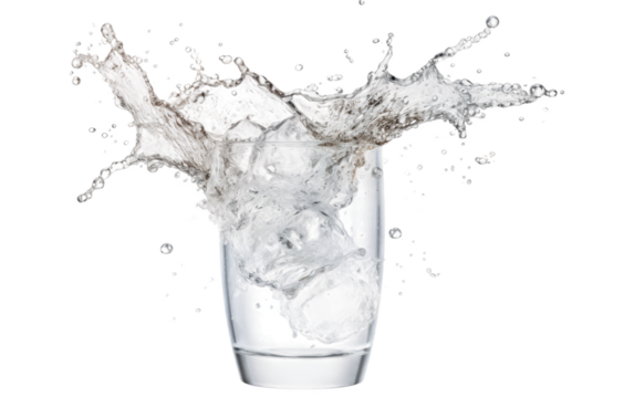 Glass Filled With Water A glass filled with clear water is placed on a plain white background. The light reflects off the water creating a simple and clean composition.