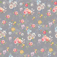 Fototapeta na wymiar igital Printing Textile Pattern Wallpaper Colorful Flower With Watercolor Background 
