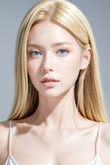 Naklejka premium Gorgeous Young Female Model - Fashion or Cosmetics Model - Beauty with Perfect Fine Features - Beautiful Smooth Hair
