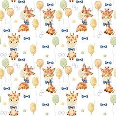Watercolor seamless pattern with giraffes. Wallpaper for fabric, wrapping paper , etc