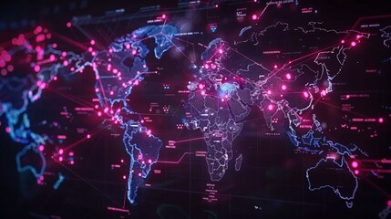 Digital world map with cybercrime prevention hotspots highlighted