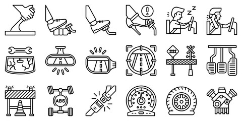Car accident and safety related line icon set 3 - obrazy, fototapety, plakaty