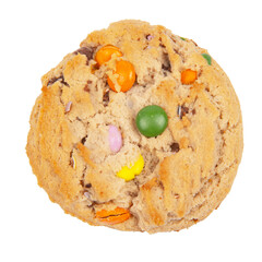 Sweet cookies with colorful candies isolated on white background.