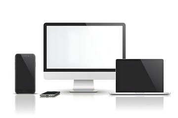 Digital Devices Computer Smartphone and Tablet on White Background
