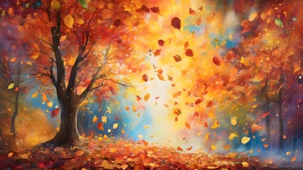 Foto op Plexiglas autumn leave fall in tree forest_acrylic painting ai art © Upul