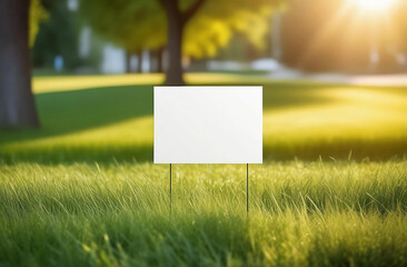 Blank yard sign on green grass. Yard sign mockup in the park - Powered by Adobe
