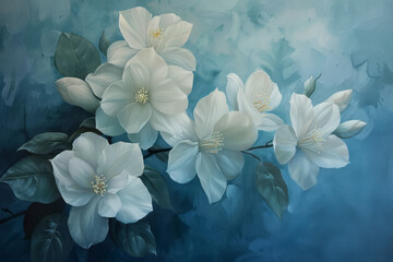 White Flowers and abstract oil painting, digital mixed media art