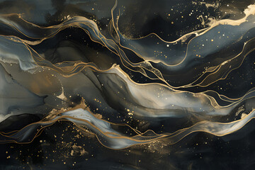 Abstract luxury black background with gold light effects.