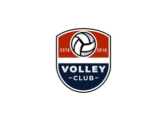 Vector volleyball championship logo with ball. Sport badge for tournament or championship.