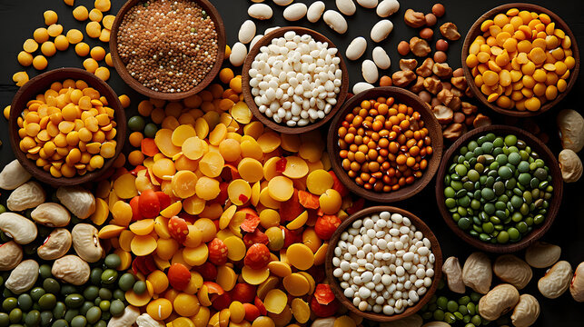 Different type of raw dry legumes composition. Mix organic legume concept