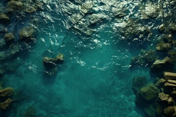 Obraz premium Aerial view of detailed coastal shoreline and clear blue sea - tranquil beachscape from above