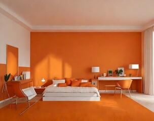 orange color bed room interior