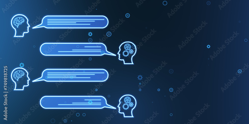 Poster creative chat gpt hologram with speech bubbles on blurry blue background. ai concept. 3d rendering.