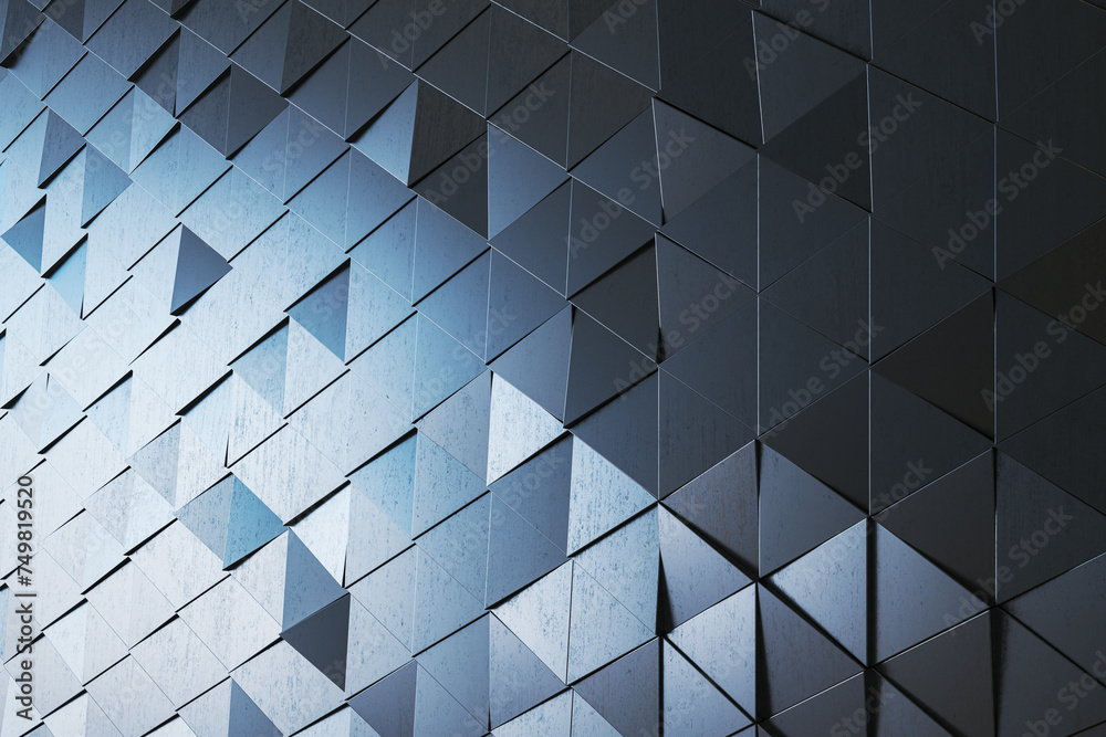 Poster Abstract sparkling gray triangular landing page background. 3D Rendering.