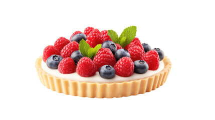Fresh raw organic Berries and cream tart bakery on white isolated on clear png background and transparent background. Bakery and pastry concept for cafe and restaurent, AI generative. 