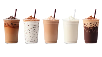 Foto op Aluminium Mocha coffee ice cream milk shake on white isolated on clear png background and transparent background. food drink and dessert concept for cafe and restaurent, AI generative. © Adisakdi