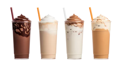  Mocha coffee ice cream milk shake on white isolated on clear png background and transparent background. food drink and dessert concept for cafe and restaurent, AI generative. © Adisakdi