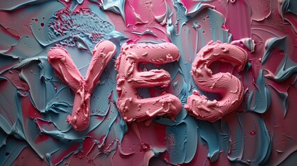 The word YES Made out of ice Cream. The Moulded Word is YES. Like out of Paint, but out of Ice Cream. It's a Clever Marketing ploy to Mould Inscription out of Ice Cream. YES Sign. YES Tablet