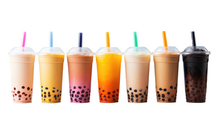 Various Bubble Tea or Boba on white isolated on clear png background and transparent background. food drink and dessert concept for cafe and restaurent, AI generative.	
