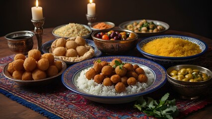 Middle Eastern Suhoor or Iftar meal

 - obrazy, fototapety, plakaty