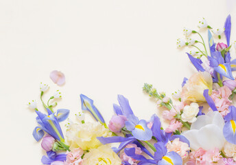 beautiful spring flowers on pastel background