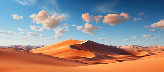 Desert sand dunes panorama at sunset.