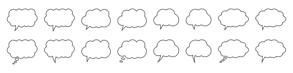 Thought bubble line icon. Speech or think bubble, empty communication cloud. Set of vector design elements.