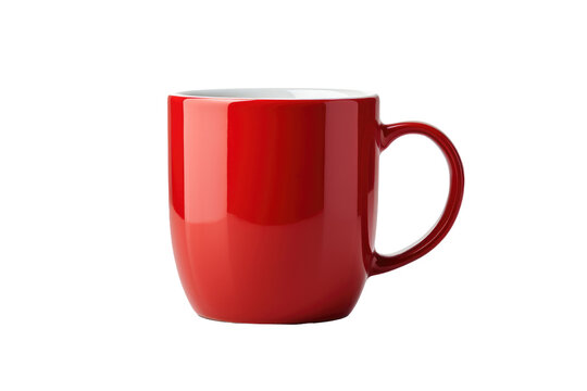 Red Coffee Mug With White Rim. A red coffee mug with a white rim sits on a table. The vibrant red color contrasts beautifully with the crisp white rim, creating a striking visual impact.