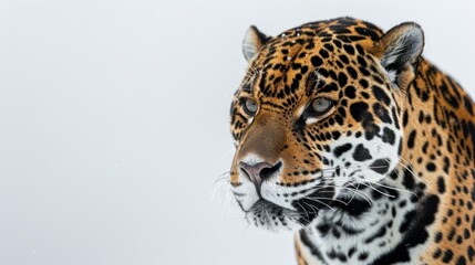 Fototapeta premium Jaguar in serene snow setting showcasing wildlife conservation and endangered species protection efforts. Endangered wildlife and environmental awareness.